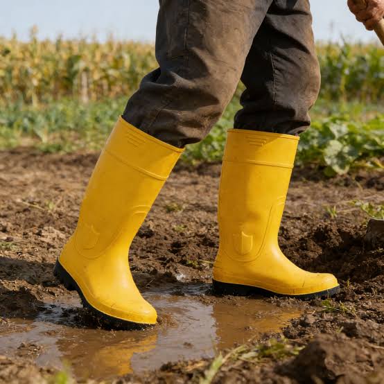 Bottes de sécurité en caoutchouc jaune dans la boue